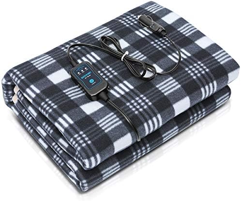 ELUTO Electric Car Blanket 12V Polar Fleece Blanket Heated Blanket for Car Trucks Winter Cold Weather Heated Black Car Blanket 60 x 43.5 Inch