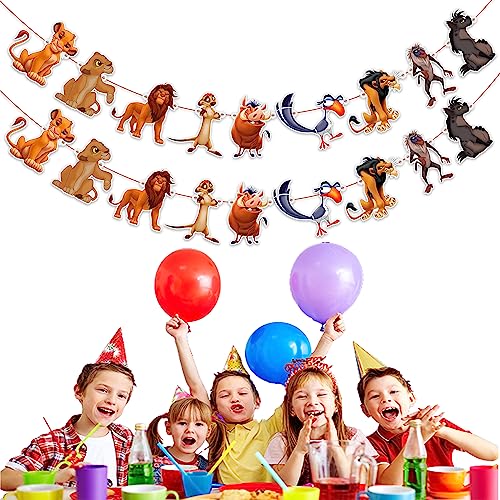 Image of The Lion Kng Garland Decoration - Jungle Safari Birthday Banner, Wild Animal Theme Party Hanging Garland for Kids, First Birthday Baby Shower Decor, Cartoon Inspired Jungle Party Supplies