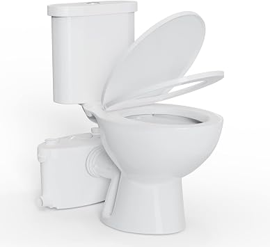 600 Watt Upflush Macerating Toilet System Kit for basement | Macerator pump with 4 Water Inlets & AC Vent, included Toilet Bowl, Toilet Tank, Toilet Seat