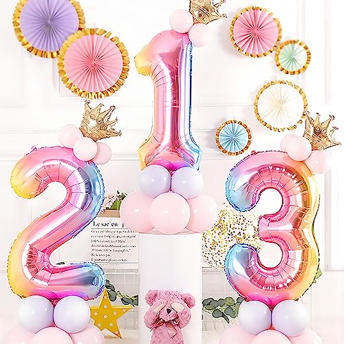 Image of 40 Inch Giant Rainbow Number 3 Balloons, Birthday Balloons, Helium Mylar Foil Big Number Balloons for Birthday Party Decorations, Kids' Birthday Anniversary Party Baby Shower Unicorn Parties