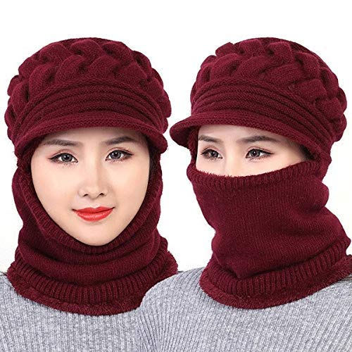 Fashion Sutra Women's & Girl's Winter Warm Knit Hat Wool Snow Ski Visor Neckwarmer Cap (Maroon,Free Size)-(Pack of 01)
