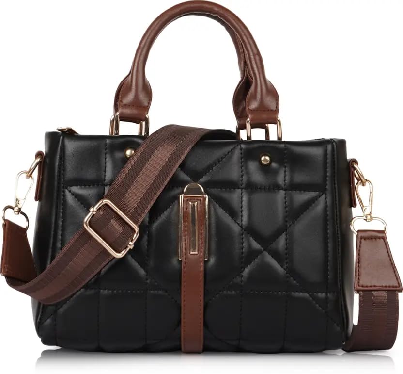 ROSS BROWN Women's Girls Quilted Cross Body Sling Bag with Height Adjustable Belt-Mini (Black)