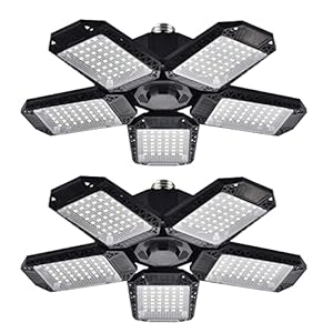 Mefflypee 2 Pack LED Garage Lights, 120W Deformable LED Garage Ceiling Light with 5 Adjustable Panels, 12000LM E26 Shop Lamp for Basement, Barn, High Bay, Store (2 Pack)
