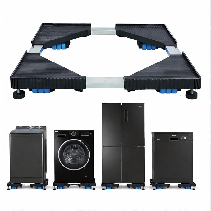 Image of Heavy Duty Adjustable Stand with 24 Wheels for Front and Top Load Washing Machine, Refrigerator, Dishwasher, Air Cooler, 6.5 to 11 kg Washing Machines (Extra Heavy Stainless Steel, Black)