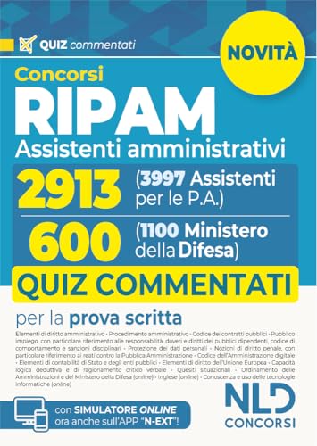 Concorso Ripam 3997 posti, profilo 2913 Assistenti amministrativi e Concorso 1100 posti Ministero della Difesa, profilo per 600 Assistenti amministrativi. Quiz Commentati per entrambi i concorsi