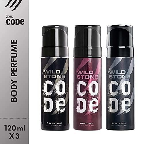 Image of Wild Stone Code Chrome, Iridium & Platinum No Gas Body Perfume Combo for Men, Pack of 3 (120 ml each)