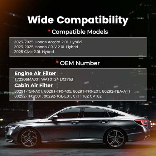 Image of 172206MAJ01 CF11182 Cabin & Engine Air Filter Compatible with 2023-2025 Hon da Accord Hy brid 2.0L, 2023-2025 Hon da CR-V CR V Hy brid 2.0L, 2025 Hon da Civic Hy brid 2.0L, Fits 80292-TF0-G01