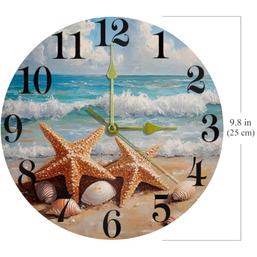 Horloge murale silencieuse sans tic-tac à quartz thème mer pour chambre et école