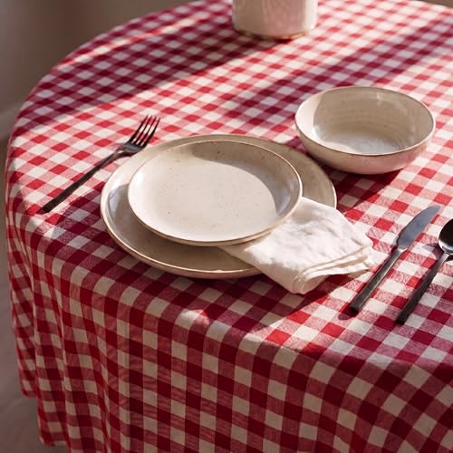 svet Tischdecke – Fleckenabweisend mit extra weichem Stoffgefühl, Runder Tisch, wasserdichte Baumwolle, Durchmesser 140 cm (Vichy-Karo Rot) – Ansicht 2