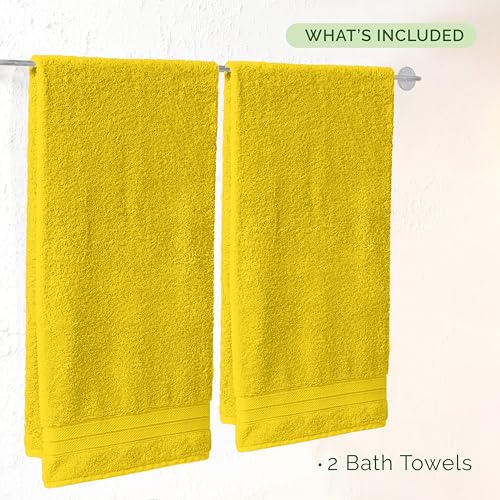 Image of Elegant Comfort Three Line Popcorn Towel Set for Bathroom 27 x 54 inches, Premium Hotel Quality 2-Pack Bath Towels, 100% Turkish Cotton, Soft and Durable, Quick Dry and Highly Absorbent, Yellow