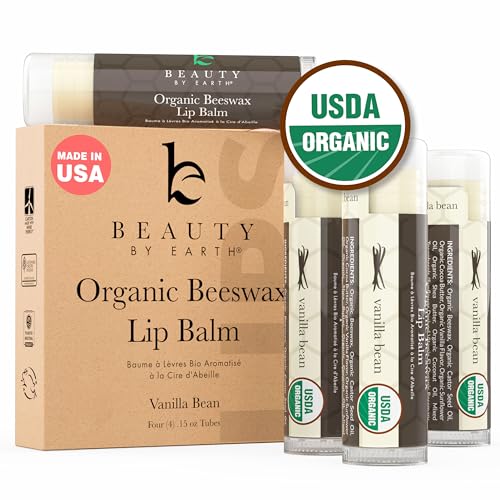USDA Organic Lip Balm - USA Made & All Natural, Beeswax Vanilla Chapstick for Dry Lips, Stocking Stuffers for Teens, Cute & Cheap Stocker Stuffers, Lip Care Gifts & Womens Stocking Stuffers