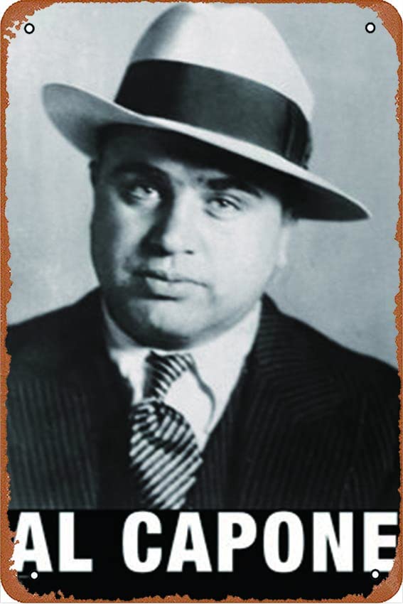 Al Capone B&W - Letrero de estaño de 20 x 30 cm, letrero de metal de estaño para garaje, bar, cine, sala de estar, dormitorio, placa decorativa de metal retro