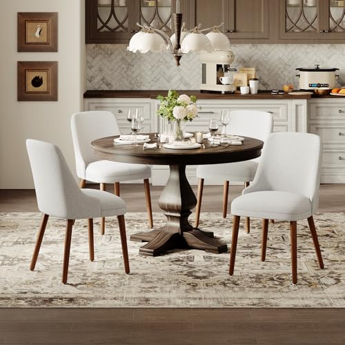 Image of MALOL Dining Room Chair Set of 2, Upholstered Kitchen Chairs with Wood Legs, High-Back Padded Dining Chairs for Dining Room /Restaurant /Cafe, Light Grey