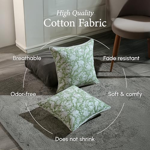 CPC 100% Cotton Throw Pillow Covers 20x20 Inch, Set of 2 Green Block Print Pattern Couch Pillow, Cute Boho Decorative Pillows for Living Room, Bedroom with Hidden Zipper- Olive Green