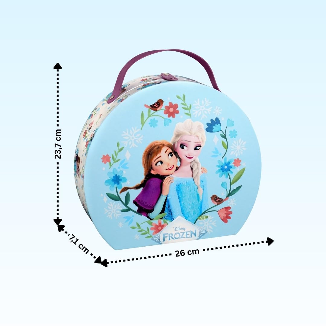 Disney Frozen Runder Make-up Koffer | Kinder Schminkkoffer mit Lipgloss, Lidschatten, Nagellack & Spiegel – Komplettes Beauty-Set im Glitzerkoffer