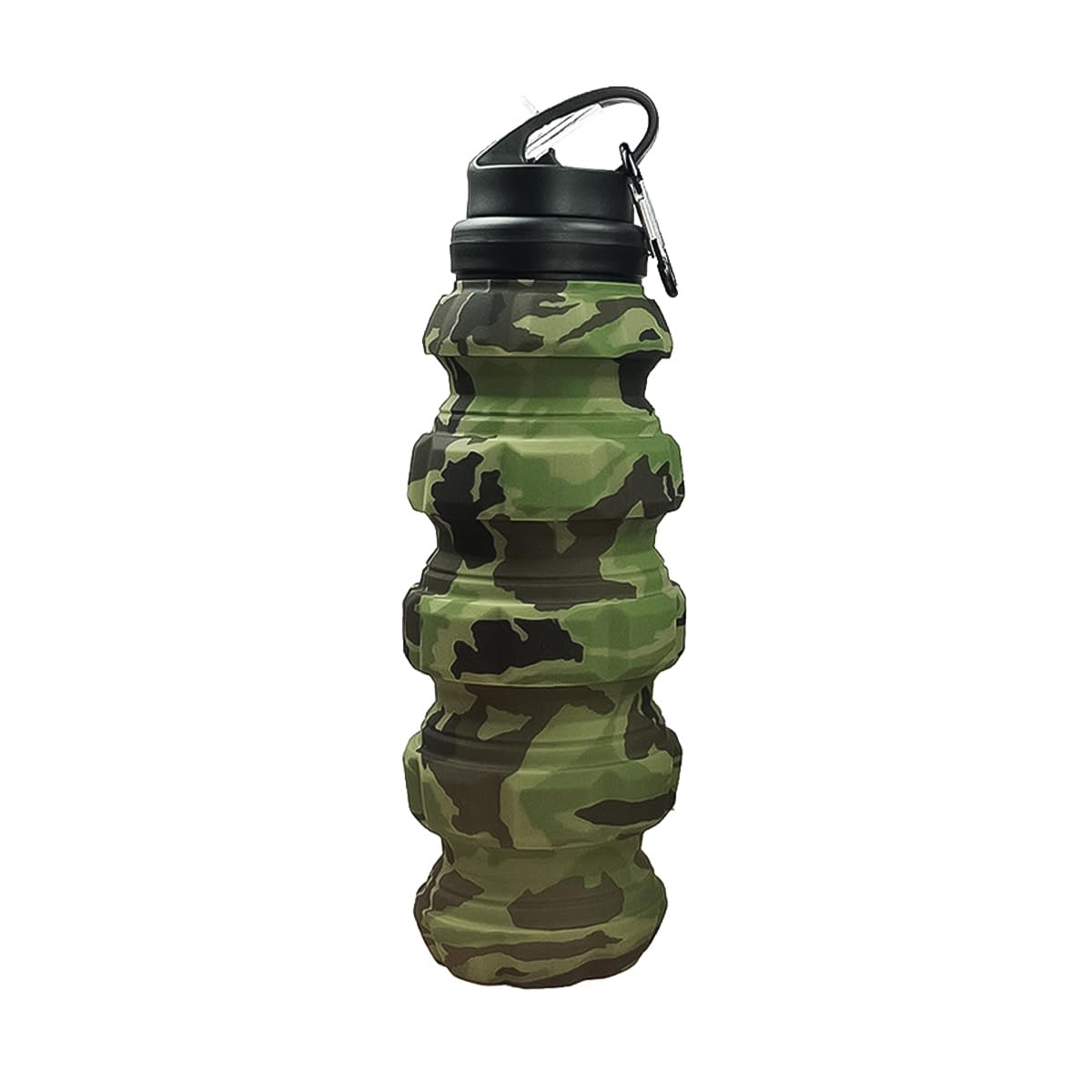 Alnicov Collapsible Travel Water Bottle, Reuseable BPA Free Silicone Foldable Water Bottles For Gym Camping Hiking, Portable Leak Proof Sports Water Bottle With Carabiner (Army Green Camouflage)