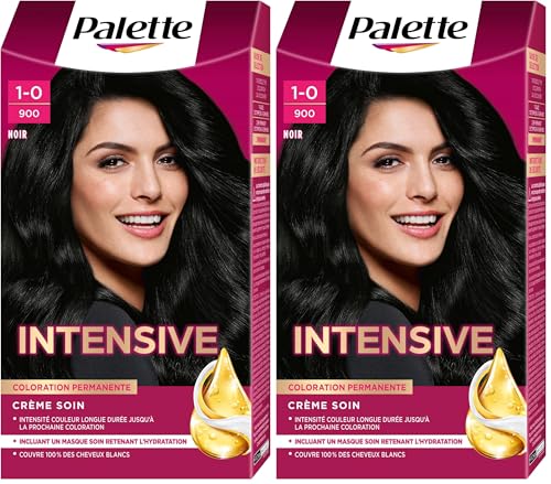 Palette Coloration Permanente Cheveux, Crème Soin, Couvre 100 pour cent des Cheveux Blancs, Tenue 8 semaines, Noir 900, 1 Unité (Lot de 2)