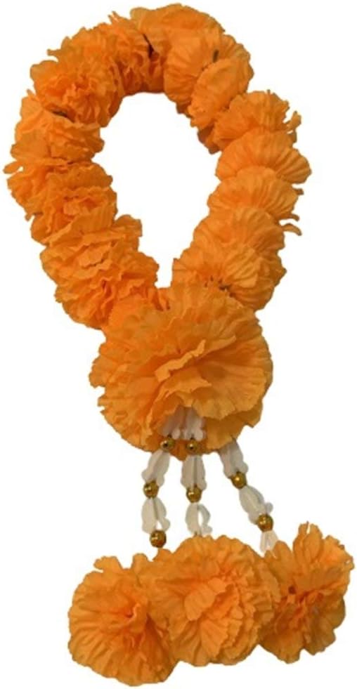 Artificial Marigold Tagetes Garland Phuang Malai Thai Indian Worship Yellow Long Length 15 inches