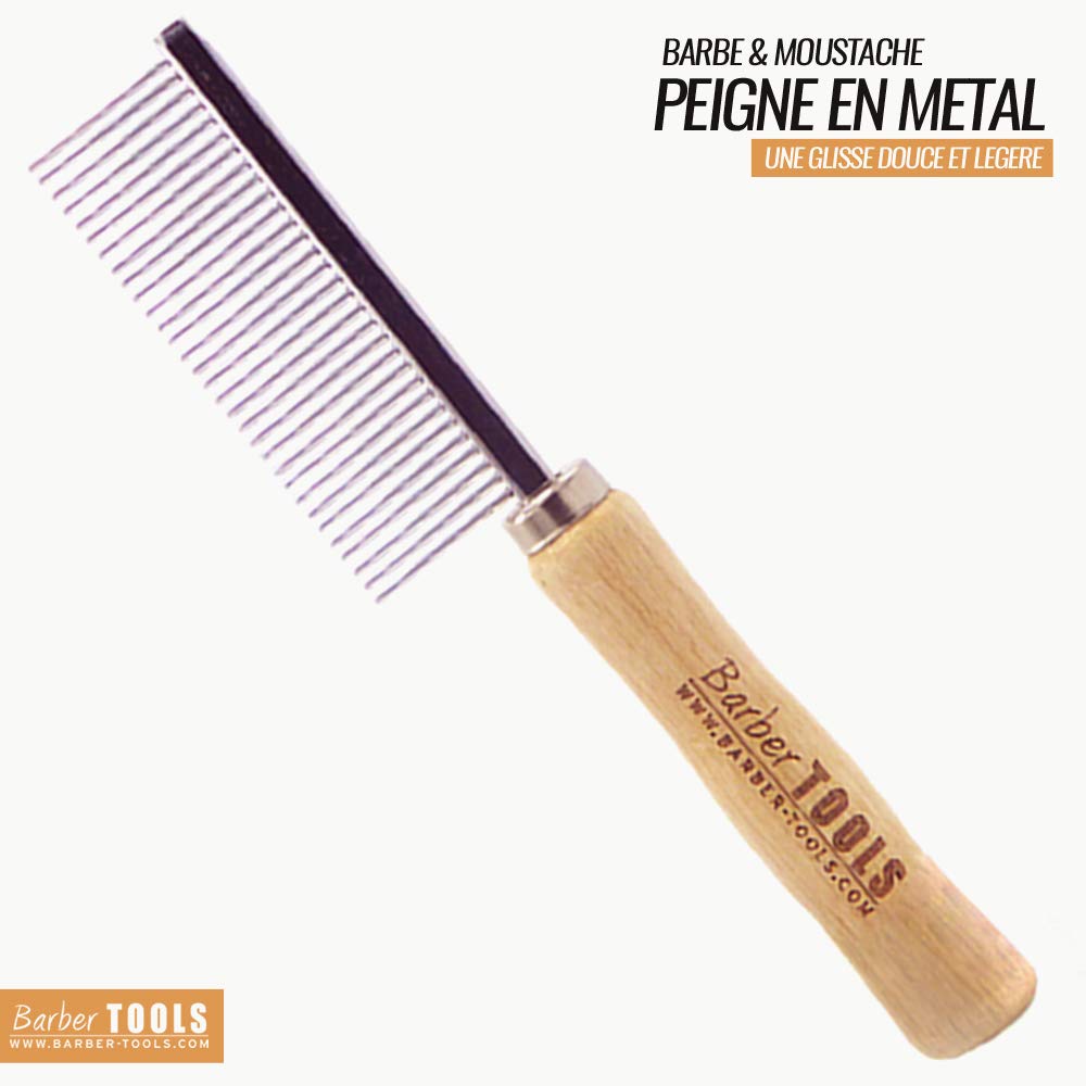✮ BARBER TOOLS ✮ Beard and mustache comb made of metal with wooden handle.