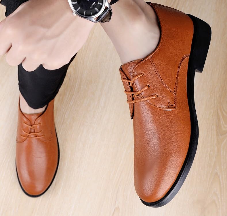 Mens Brogue Oxford Shoes Casual Retro Wedding Work Formal Derby Shoes Pointed Toe Slip-On Comfortable Dress Shoes3