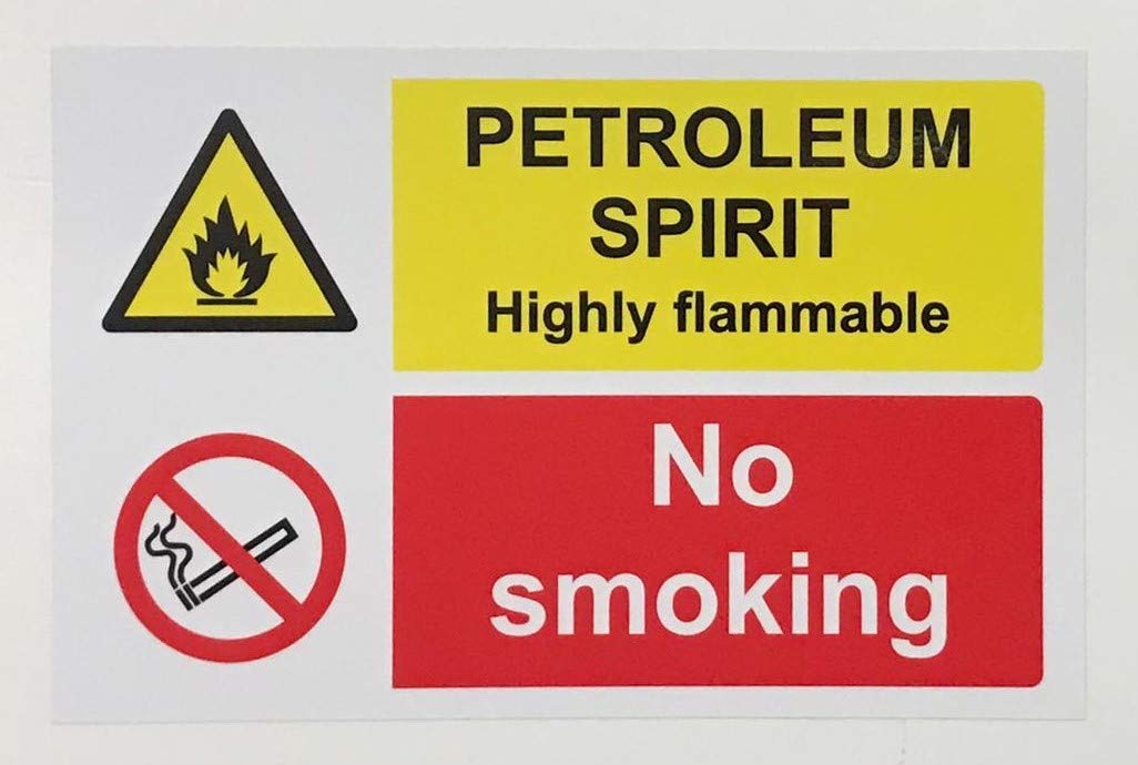 Petroleum spirit highly flammable no smoking Safety sign - 3mm Aluminium sign 600mm x 400mm