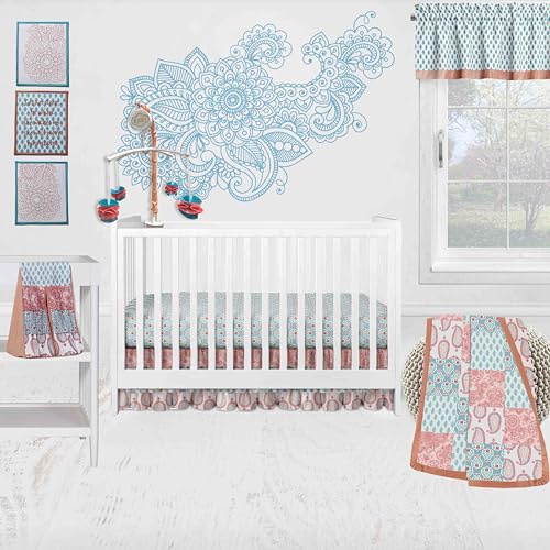 Bacati - Paisley Sophia Coral Aqua 10 Piece Crib Bedding Set with 2 Crib Fitted Sheets