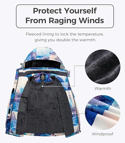 Wantdo Women's Warm Ski Jacket with Fleece Waterproof Snowboarding Jacket Hooded Mountain Coat Windproof Raincoat Mountain Flora M - Image 3