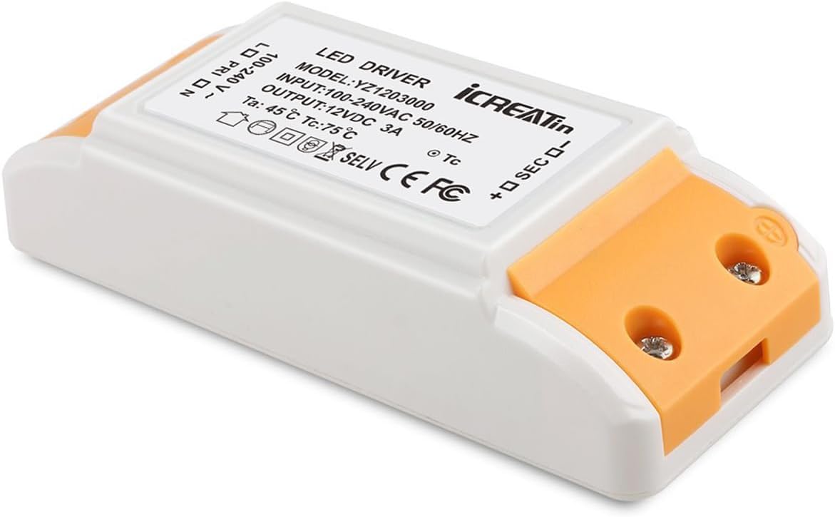 12V LED Driver 36W, 120V AC to DC 12 Volt Low Voltage Transformer Power Supply for Led Strip Lights and G4, MR11, MR16 LED Light Bulbs, 3A Converter Adapter.