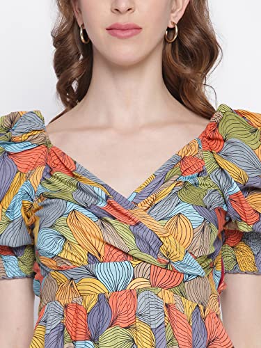 Image of IQRAAR Womens Rayon Printed Fit & Flared One Piece Dress