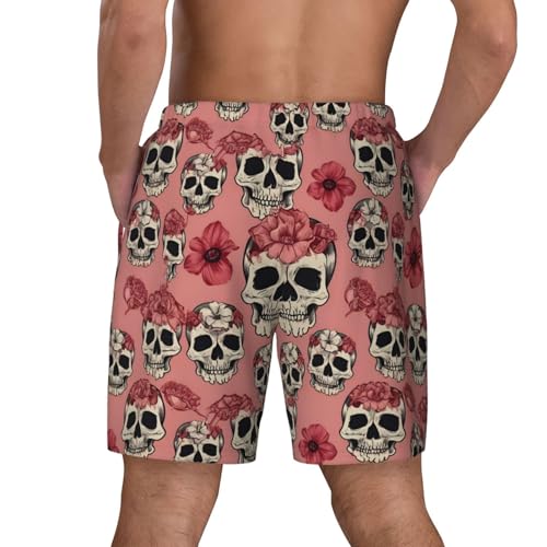 Flowers Skull Ornamental Print Men Stylish Functionality Swim Trunks Breathable Beach Shorts Surfing Gym Fishing4