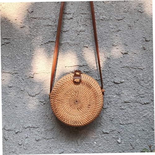 Bolso bandolera redondo de paja para mujer con correa ajustable miniatura 2