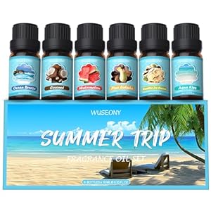 Summer Fragrance Oils Set, Premium Essential Oils for Diffuser, Natural Aromatherapy Oils for Soap Candle Making – Ocean Breeze, Coconut, Pina Colada, Watermelon, Vanilla Ice Cream, Aqua Kiss