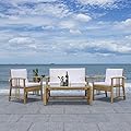 SAFAVIEH Outdoor Collection Reslor Wicker Cushion 4-Piece Living Set PAT7713D, Natural/White