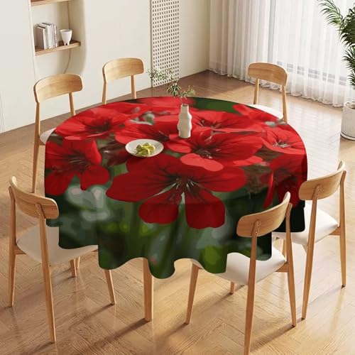Nappe ronde rouge motif géraniums 127x127 cm antitache - 6