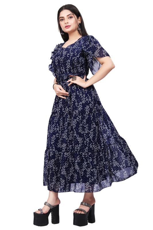 DIVINE INDIA Trendy Women’s Georgette Flare Dress/Midi Comfortable and Elegant Wear Color Multicolored MAA13670072 DIVINE INDIA Trendy Women’s Georgette Flare Dress/Midi Comfortable and Elegant Wear Color Multicolored MAA13670072