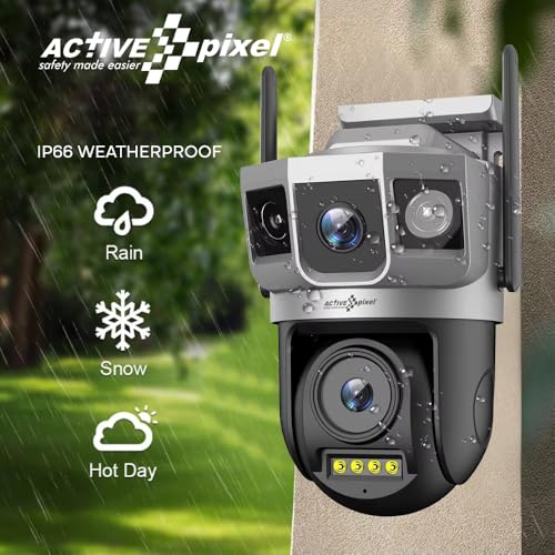 Image of Active Pixel 4+4MP 4G SIM Based Daul Lens Wireless Outdoor Indoor Security PT Camera, IP Waterproof CCTV System with Night Vision,2 Way Audio, Motion Detection