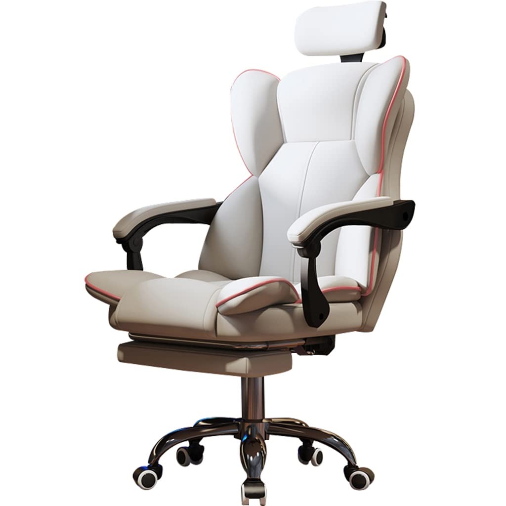 Ergonomic Office Chair Adjustable headrest Home Comfort Gaming Armchair Telescopic Foot high Back boss Chair, Load-Bearing 100kg(White A)