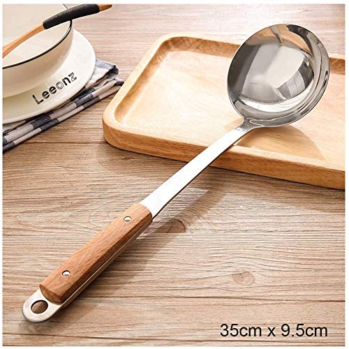 Image of 1Pcs Of Stainless Steel Soup Ladle With Wooden Grip, Large Kitchen Utensil Spoon, Punch Bowl And Soup Pan Ladle, 33.5 Centimeters