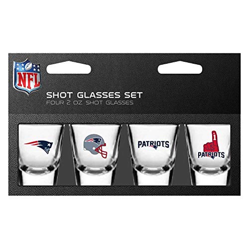 PSG NFL New England Patriots Shot Glass Set4 Pack Shot Glass Set, Team Colors, One Size