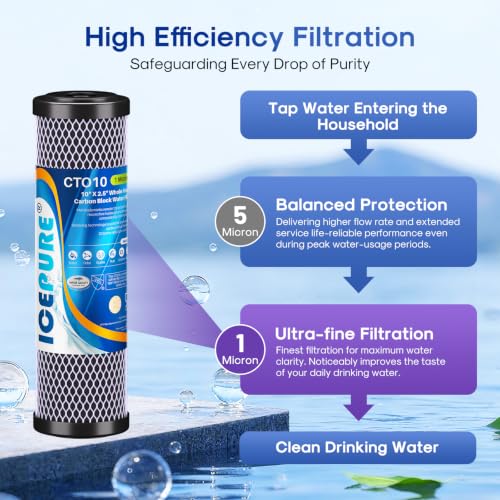 Image of ICEPURE 1 Micron 2.5 inch x 10 inch Whole House CTO Carbon Sediment Water Filter Cartridge Compatible with DuPont WFPFC8002, WFPFC9001, SCWH-5, WHCF-WHWC, WHCF-WHWC, FXWTC, CBC-10, RO Unit, Pack of 2