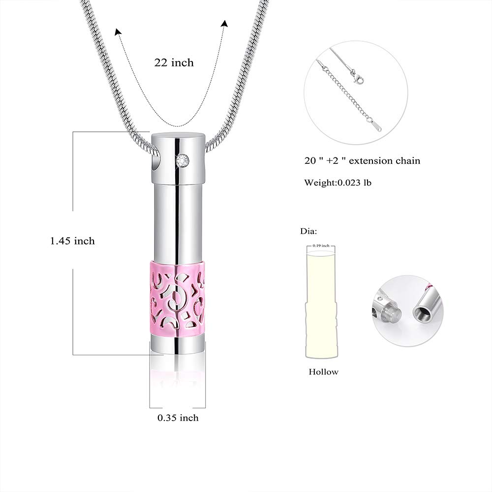Imrsanl Cylinder Tube Cremation Jewelry for Ashes Necklaces Stainless Steel Memorial Keepsake Urn Pendants for Human Pet Ashes (Silver-Pink)