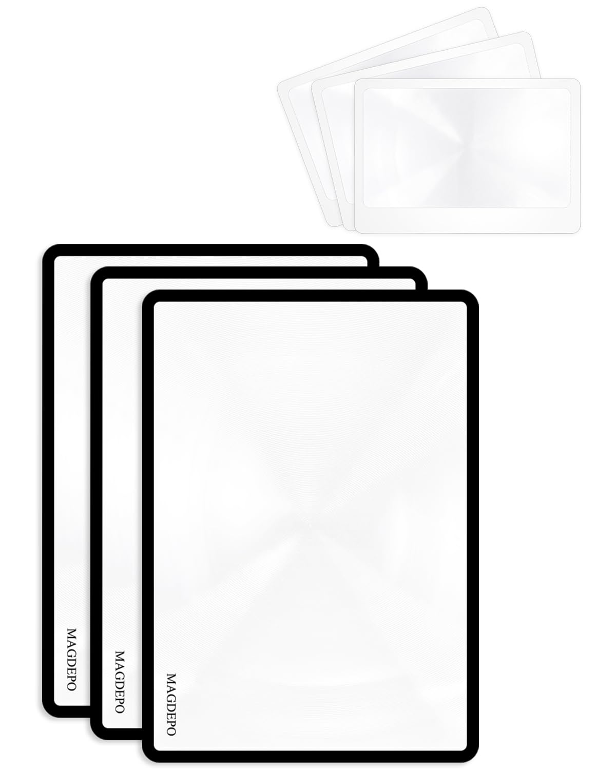 Magnifying Sheet 3 Pack 3X PVC Lightweight Page Size with 3 Bonus Card Magnifier, Magnifying Glass for Reading Small Patterns, Maps and Books