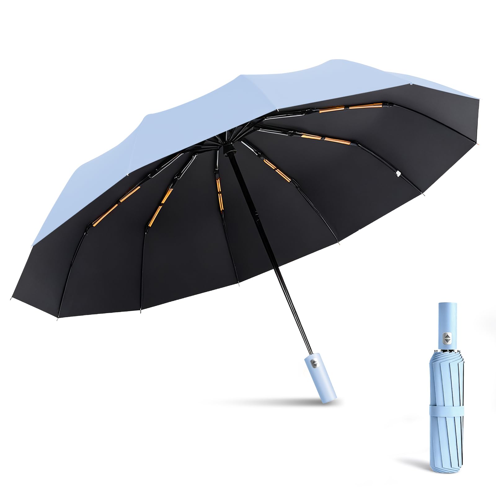 Exquisgoods 24K Sturdy Frame Windproof Umbrella Compact Automatic Travel Umbrella for Women & Men (Blue)