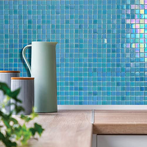 Dicofun 40-Sheet Rainbow Peel And Stick Backsplash For Kitchen And Bathroom, 6.6" X 6.6" Blue Glass Mosaic Tiles #TOP4