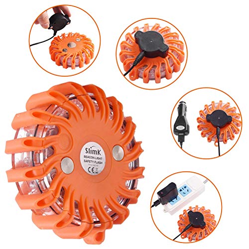Slimk Rechargeable Led Road Flares Emergency Lights For Vehicles & Boat Flares - Super Bright Roadside Safety Disc With Ac Adapter & Car Charger - Magnetic Emergency Flares #TOP1