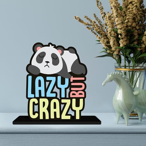 Image of Artvibes Lazy But Crazy Quotes Table Decor for Office Desk | Home Decoration Items | Living Room | Modern Art Wooden Showpiece Decorative Gift Item (SP 1179)