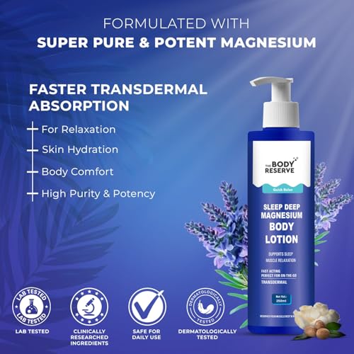 Image of The Body Reserve Magnesium Sleep Body Lotion 250ml Topical Magnesium Chloride Supplement For Muscle Recovery, Better & Deep Sleep Magnesium Oil Lotion For Feet Helps Recovery From Muscle Cramps & Fitness