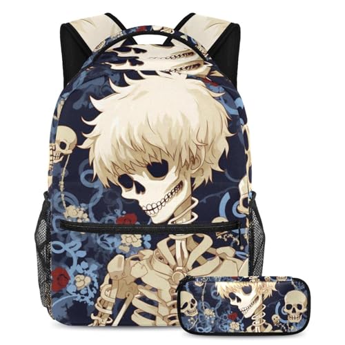Cartables enfant crâne artistique (lot de 2) grands sacs scolaires de qualité
