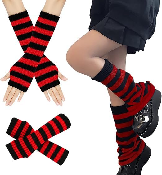 WODECASA Knitted Flared Y2K Leg Warmers for Women Striped Arm Warmers Streetwear Retro Stretchy Dance Accessories