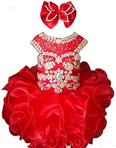 M_RAC Baby Girl's Crystal Lace Pageant Cupcake Dresses for Toddler Short Mini Birthday Party Gowns M190